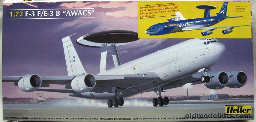 Heller 1/72 E-3F / E-3B  AWACS (707) -  '50 Years Of NATO (OTAN)'  or French Air Force E-3F No. 201 'Le Coq' 36eme EDCA Avord 1995, 80383 plastic model kit